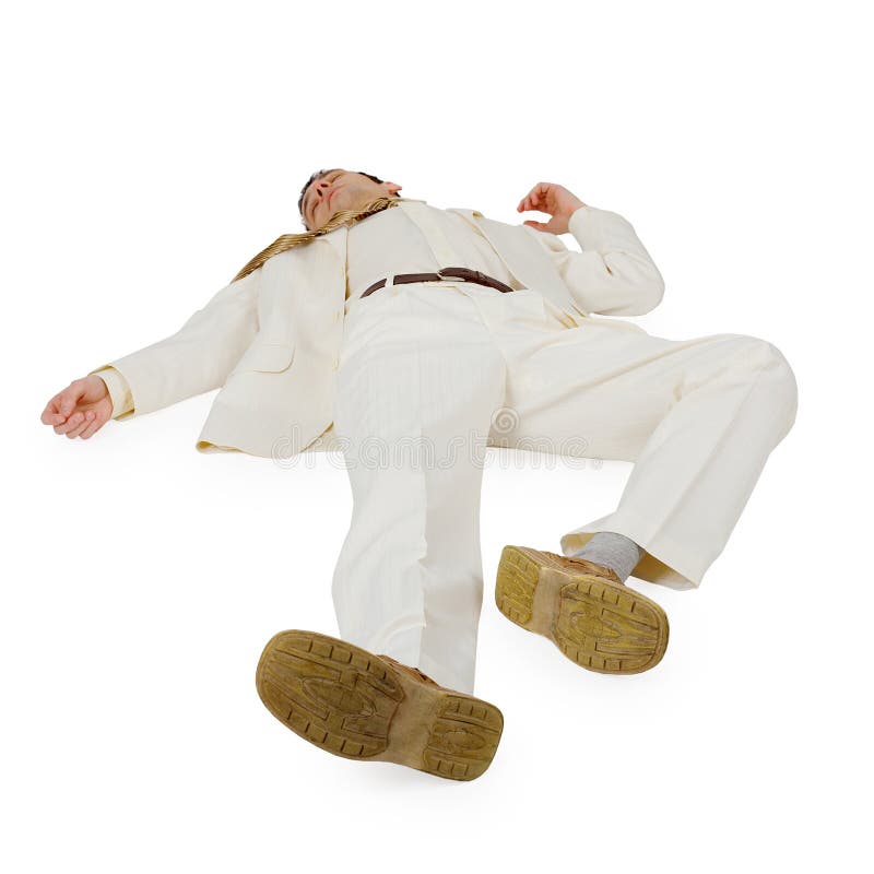 Homme d'affaires défait se trouvant sur le blanc image stock Homme d'affaires défait se trouvant sur le blanc image stock