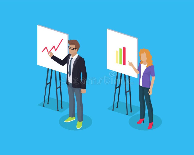Homme d'affaires et Madame sur la présentation abstraite illustration de vecteur Homme d'affaires et Madame sur la présentation abstraite illustration de vecteur