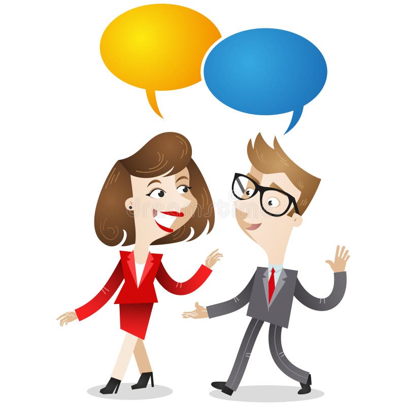 Homme d'affaires et parler de femme d'affaires illustration libre de droits Homme d'affaires et parler de femme d'affaires illustration libre de droits