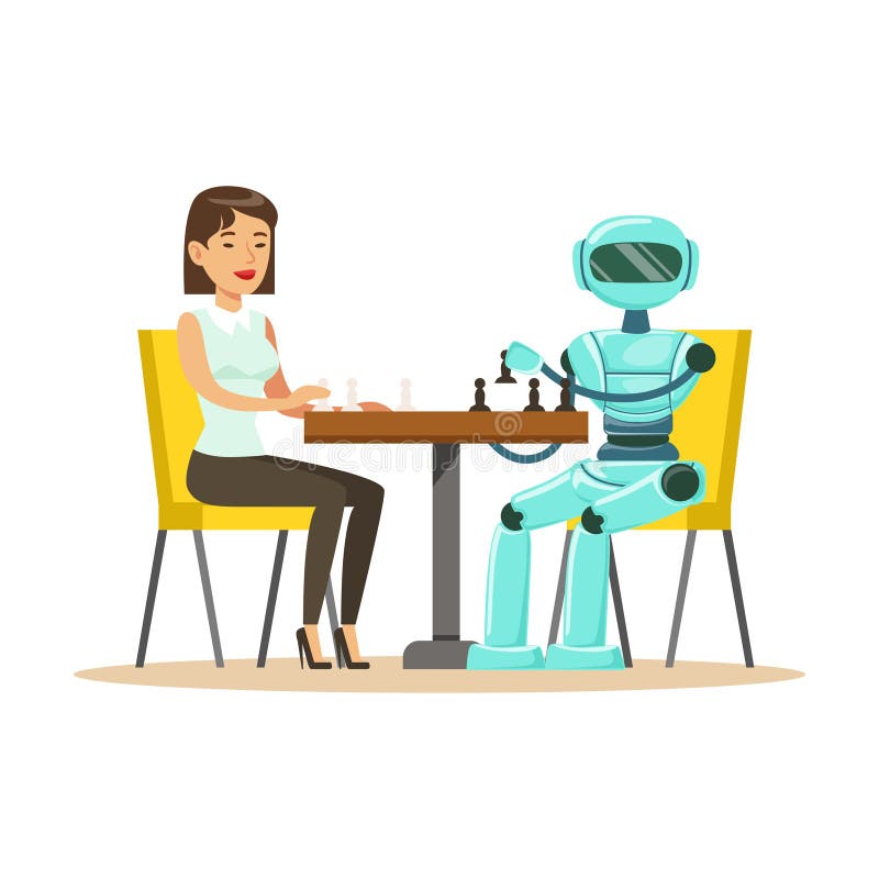 Homme d'affaires et robot jouant l'illustration de vecteur d'échecs illustration stock Homme d'affaires et robot jouant l'illustration de vecteur d'échecs illustration stock