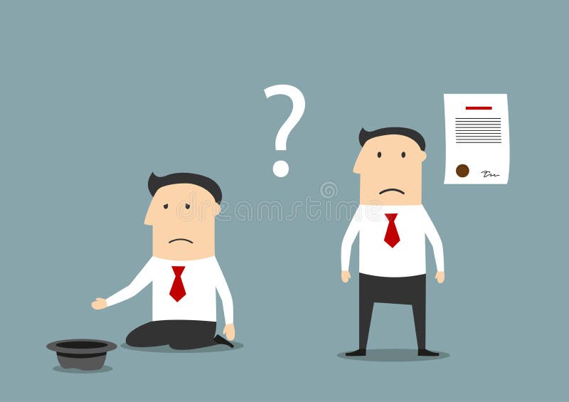 Homme d'affaires faillite entre le contrat et la pauvreté illustration libre de droits Homme d'affaires faillite entre le contrat et la pauvreté illustration libre de droits