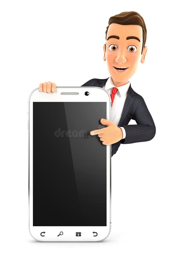 homme d'affaires 3d indiquant le smartphone vide illustration stock homme d'affaires 3d indiquant le smartphone vide illustration stock