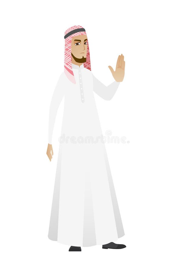 Homme d'affaires musulman montrant la main de paume illustration stock Homme d'affaires musulman montrant la main de paume illustration stock