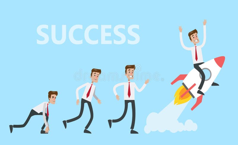 Homme d'affaires réussi sur la fusée illustration stock Homme d'affaires réussi sur la fusée illustration stock