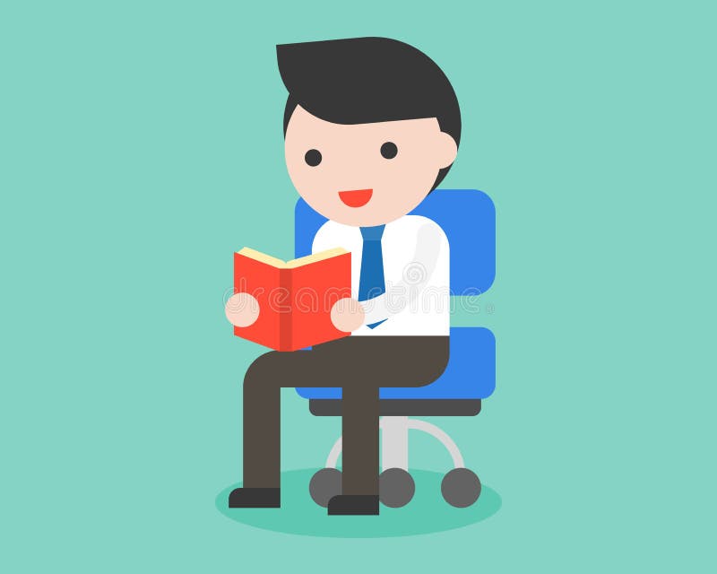 Homme d'affaires s'asseyant sur le livre de chaise et de lecture, busine de vie quotidienne illustration libre de droits Homme d'affaires s'asseyant sur le livre de chaise et de lecture, busine de vie quotidienne illustration libre de droits