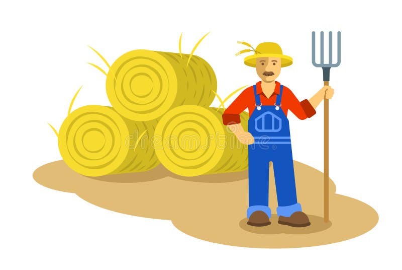 Homme d'agriculteur se tenant avec l'illustration plate de fourche illustration stock Homme d'agriculteur se tenant avec l'illustration plate de fourche illustration stock