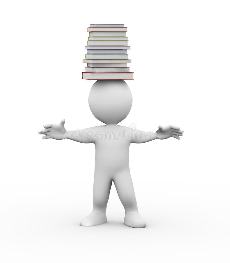 homme 3d avec la pile des livres sur la tête illustration de vecteur homme 3d avec la pile des livres sur la tête illustration de vecteur