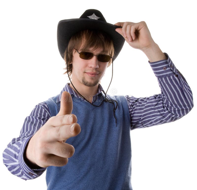 Homme d'une chevelure de Brunette dans le chapeau de cowboy images stock Homme d'une chevelure de Brunette dans le chapeau de cowboy images stock