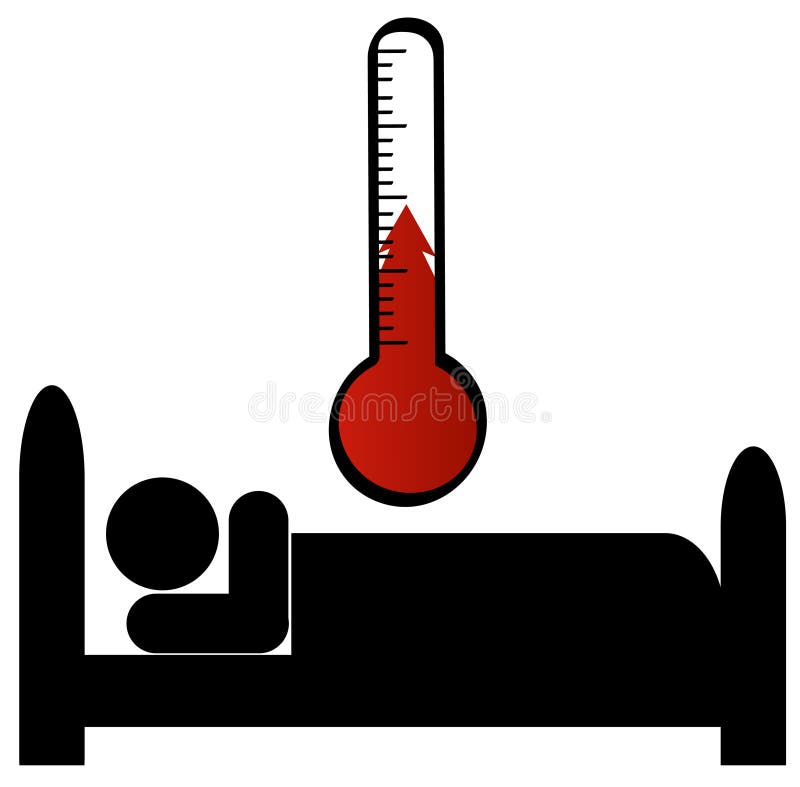 Stick man or figure in bed sick with temperature. Stick man or figure in bed sick with temperature