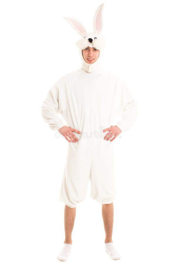 Homme Heureux Dans Un Costume De Lapin Avec Une Carotte Photo stock - Image  du amusement, oreille: 107495582