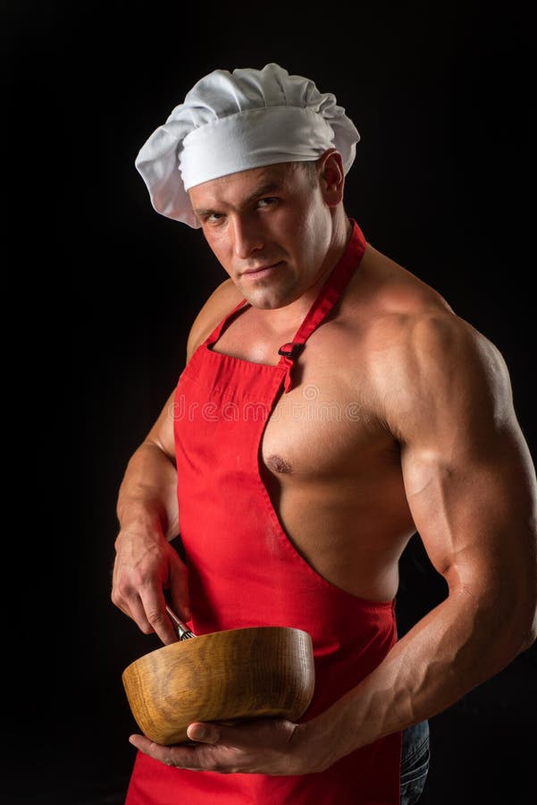 Homme De Cuisine Sexy En Tablier. Chef Musclé Avec Bol. Régime Sportif.  Photo stock - Image du musculaire, gourmet: 214152386