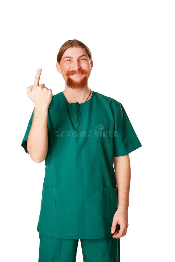 Homme de docteur se dirigeant vers le haut à quelque chose. image stock Homme de docteur se dirigeant vers le haut à quelque chose. image stock
