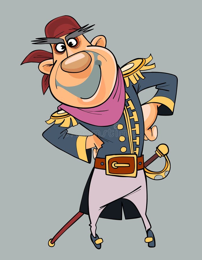Homme de sourire de bande dessinée dans des vêtements de pirate avec le sabre illustration stock Homme de sourire de bande dessinée dans des vêtements de pirate avec le sabre illustration stock
