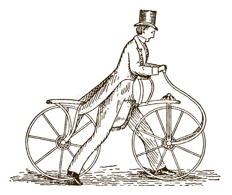 dessin balade ouvrier en bicyclette au 19ème siècle
