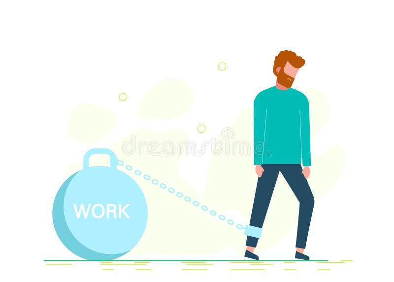 Man chained to the weight with the inscription work. Stock Vector cartoon illustration. Man chained to the weight with the inscription work. Stock Vector cartoon illustration.