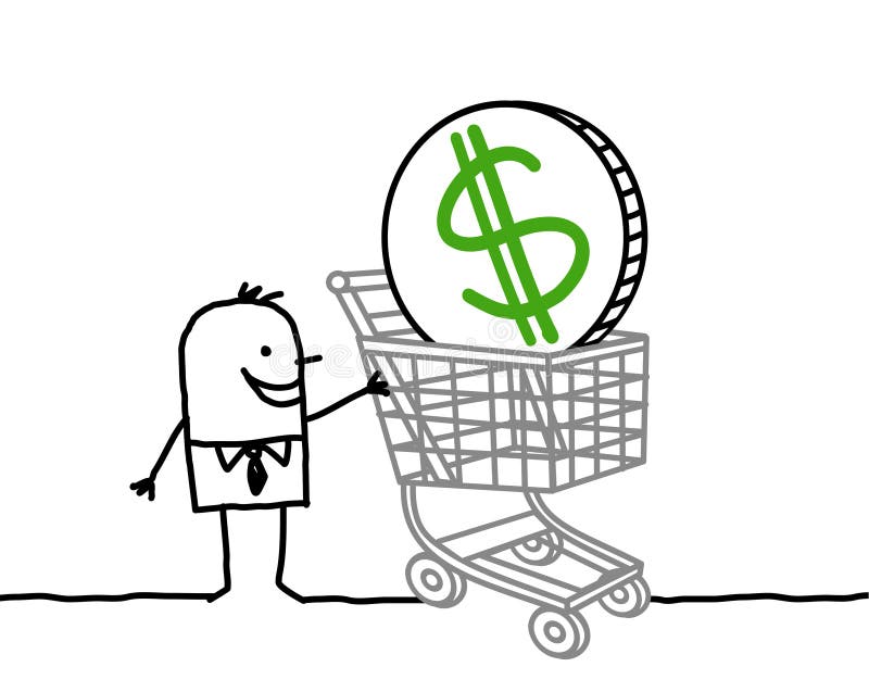 Homme et dollar dans un caddie illustration libre de droits Homme et dollar dans un caddie illustration libre de droits
