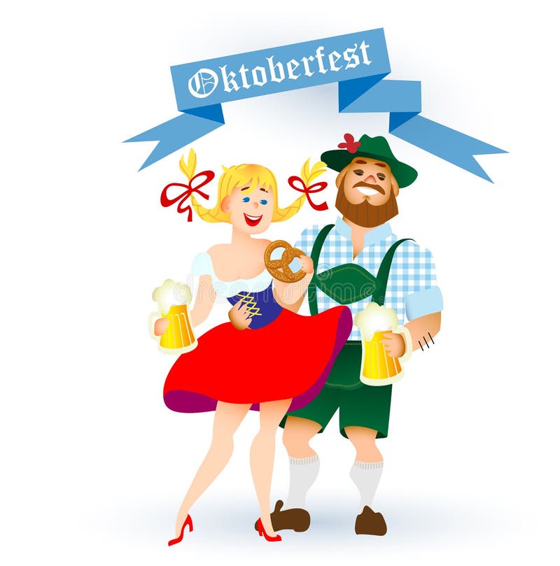 Homme et femme bavarois avec un grand verre de bière illustration de vecteur Homme et femme bavarois avec un grand verre de bière illustration de vecteur