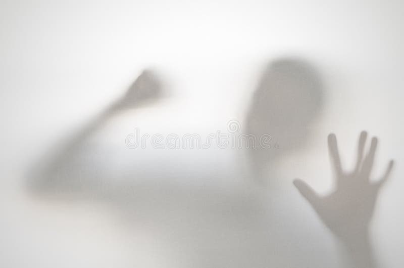 Spooky man behind curtain. Hands and blurry human figure abstraction. Spooky man behind curtain. Hands and blurry human figure abstraction.