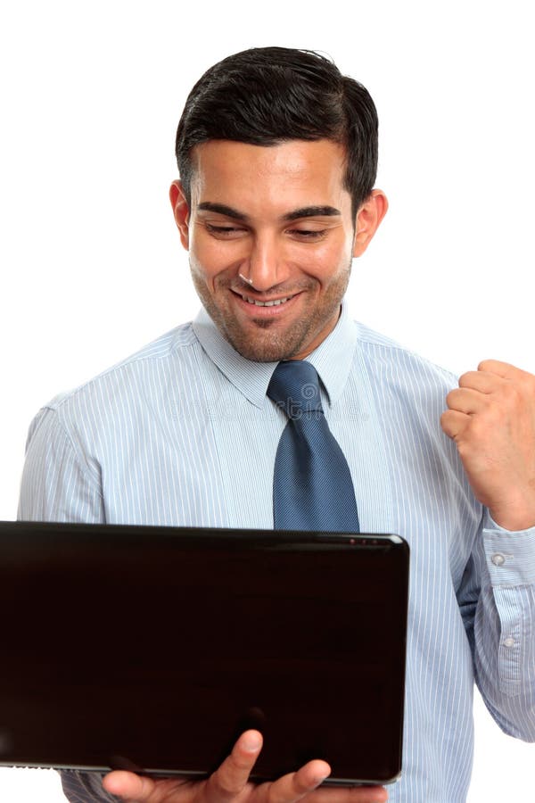 Homme heureux d'affaires avec l'ordinateur de latpop images libres de droits Homme heureux d'affaires avec l'ordinateur de latpop images libres de droits