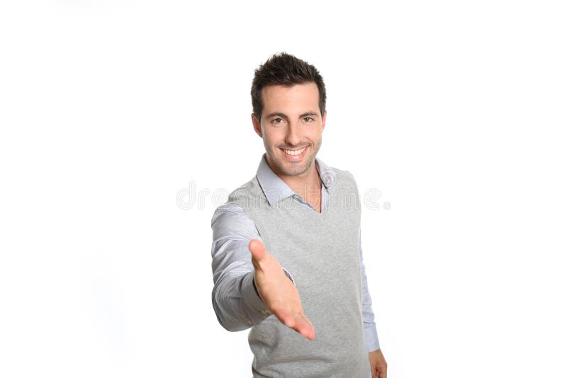 Homme heureux prêt à se serrer la main photo stock Homme heureux prêt à se serrer la main photo stock