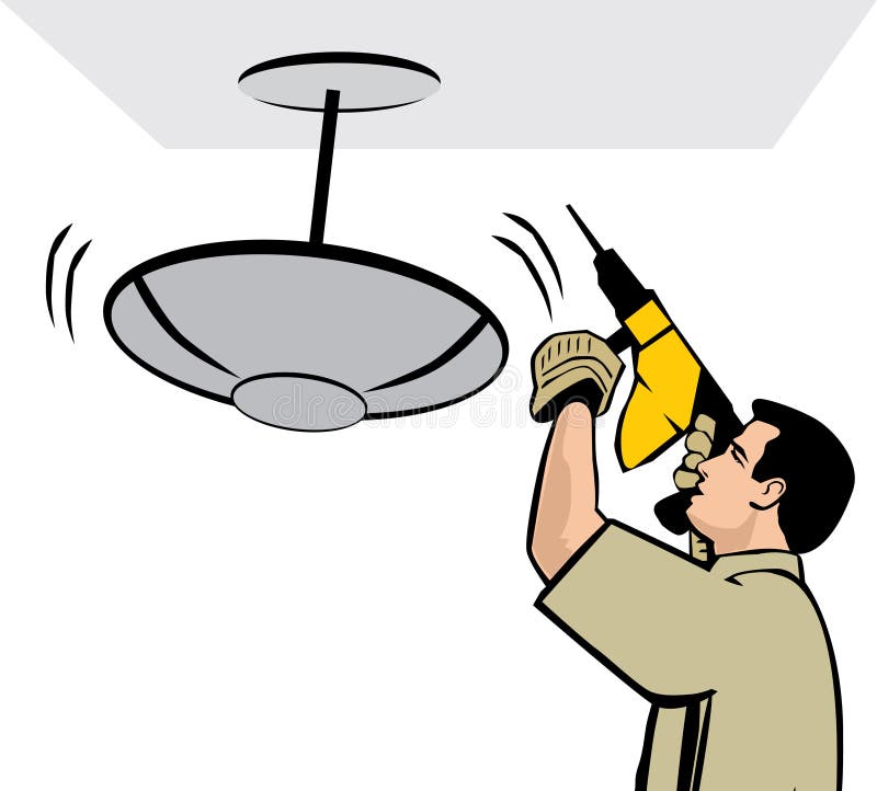 Homme Installant Une Lampe De Plafond  Illustration de 