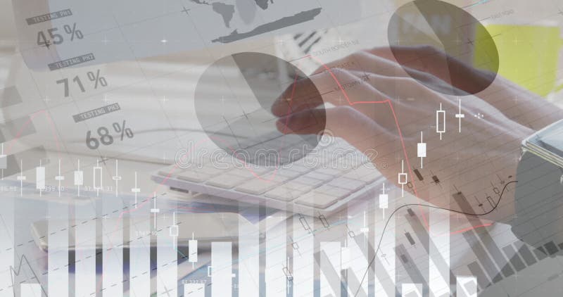Homme introduisant au clavier son clavier contre l'animation des données financières 4k illustration libre de droits