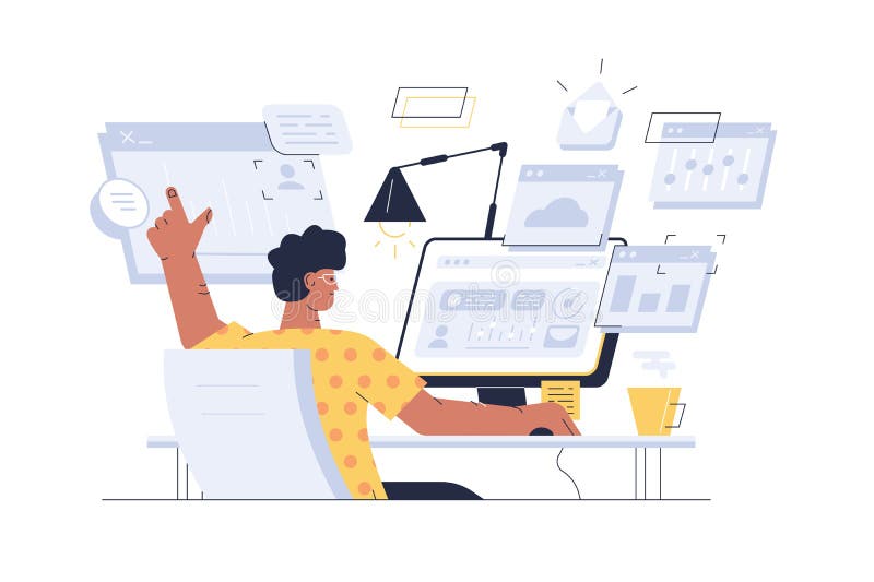 Homme occupé sur le lieu de travail illustration de vecteur Homme occupé sur le lieu de travail illustration de vecteur