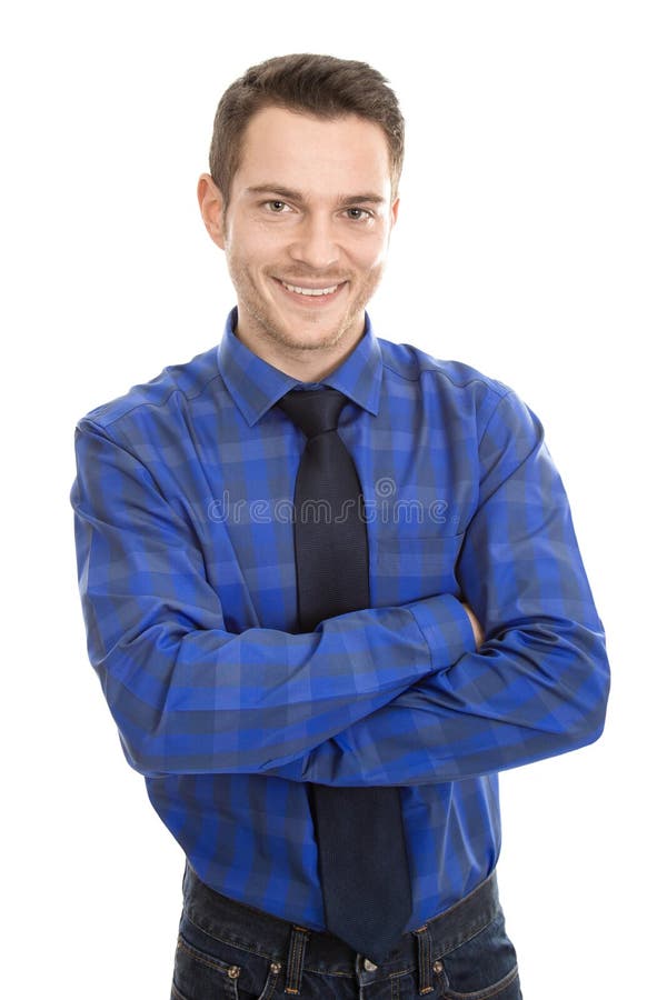 Friendly professional man with plaid shirt and tie - isolated on white. Friendly professional man with plaid shirt and tie - isolated on white