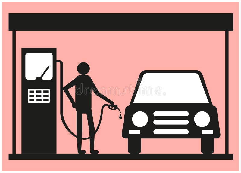 Homme remplissant de combustible une voiture à une station-service illustration de vecteur Homme remplissant de combustible une voiture à une station-service illustration de vecteur