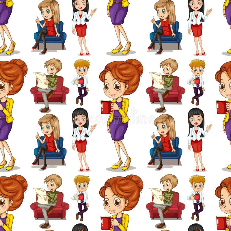 Homme sans couture et femme faisant différentes actions illustration libre de droits Homme sans couture et femme faisant différentes actions illustration libre de droits