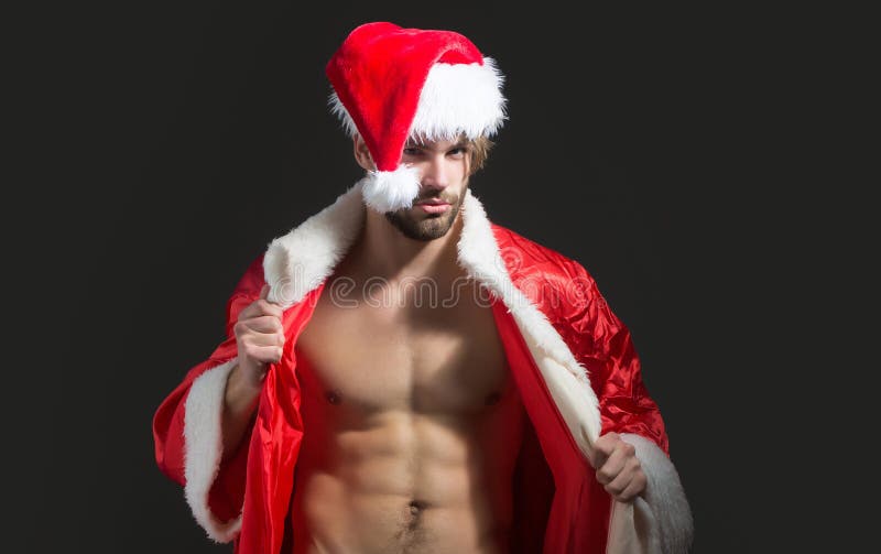Homme Sexy De Noël. Muscle Homme Avec Torse Nu à Xmas. Santa Avec Corps  Musculaire. Fête De Noël Et Jeux Sexuels Image stock - Image du viril,  fond: 261300347