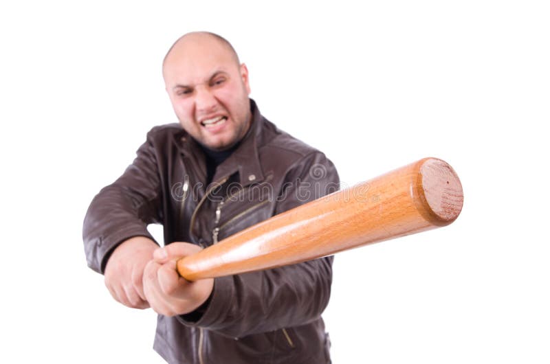 Guy Avec Batte De Baseball Homme Dangereux Avec émotion Sérieuse