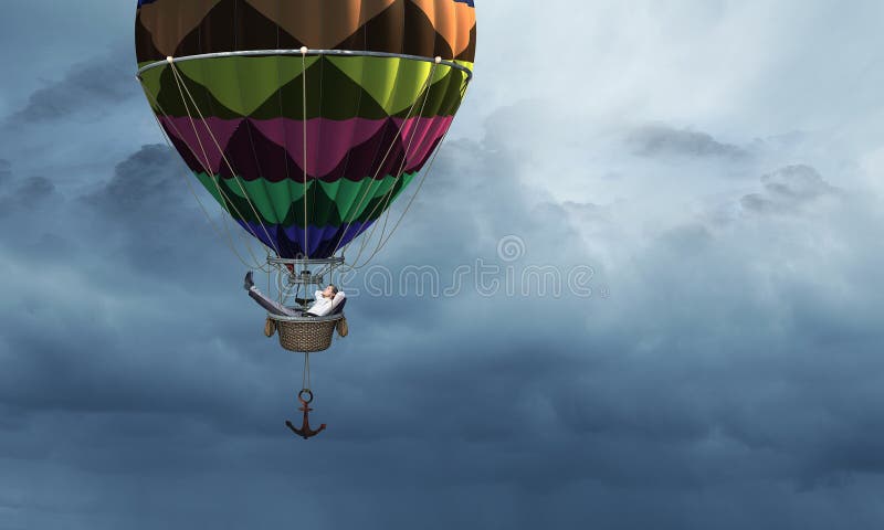 Homme voyageant dans l'aérostat Media mélangé image libre de droits Homme voyageant dans l'aérostat Media mélangé image libre de droits