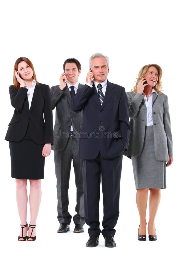 Hommes d'affaires et femmes d'affaires avec le mobile images libres de droits Hommes d'affaires et femmes d'affaires avec le mobile images libres de droits