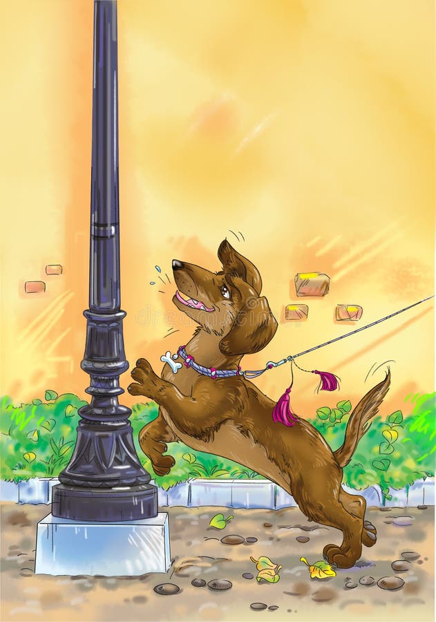 Hond op een leiband vector illustratie Hond op een leiband vector illustratie
