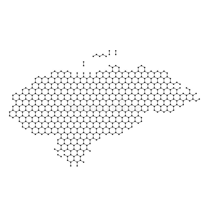 Honduras map from abstract futuristic hexagonal shapes, lines, points black, form of honeycomb or molecular structure. Vector illustration. Honduras map from abstract futuristic hexagonal shapes, lines, points black, form of honeycomb or molecular structure. Vector illustration.