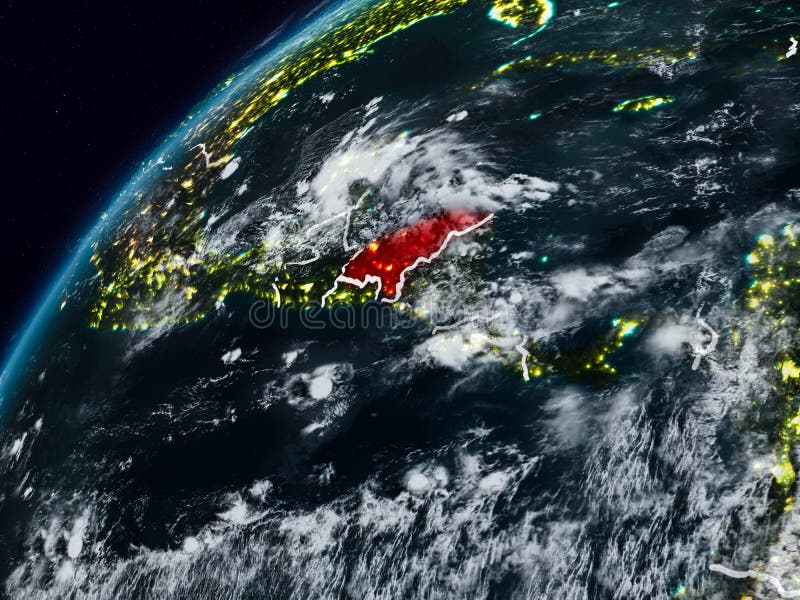 Honduras op aarde bij nacht stock illustratie