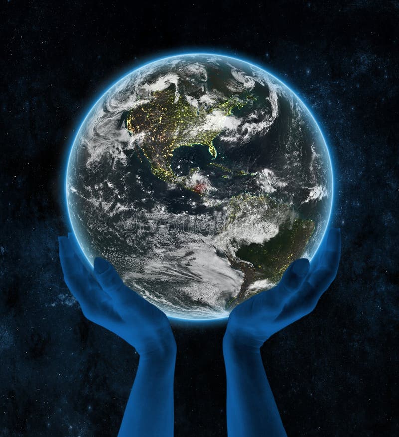 Honduras op nachtaarde in handen vector illustratie