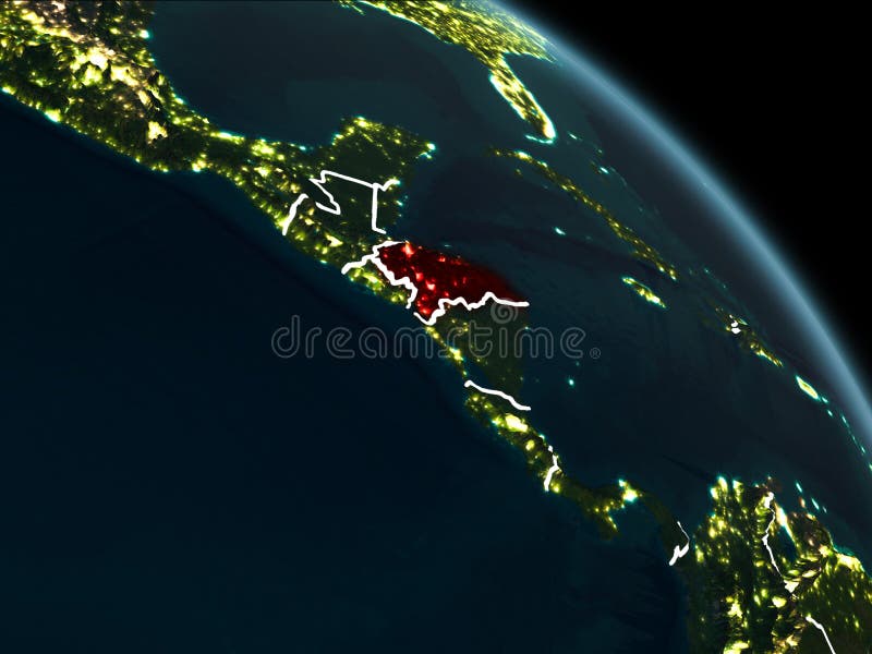 Honduras in rood bij nacht stock illustratie
