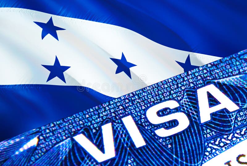 Honduras visa document close up. Passport visa on Honduras flag. Honduras visitor visa in passport,3D rendering. Honduras multi vector illustration