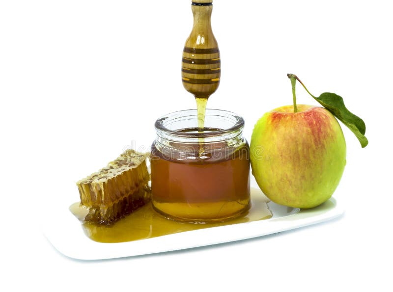 Jar with Honey and Apple Isolated on White Stock Photo Image of
