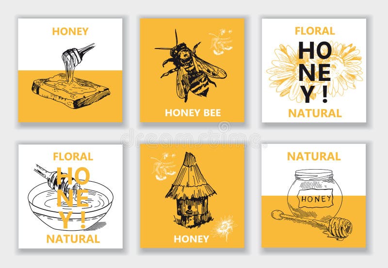 Honey, Bee, Hive. Vector illustration emblem or logo royalty free illustration