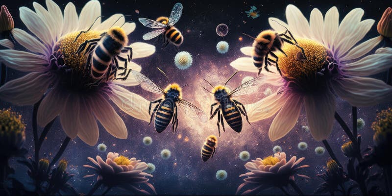 Honey Bee in Outer Space Space Fantasy Stock Illustration ...