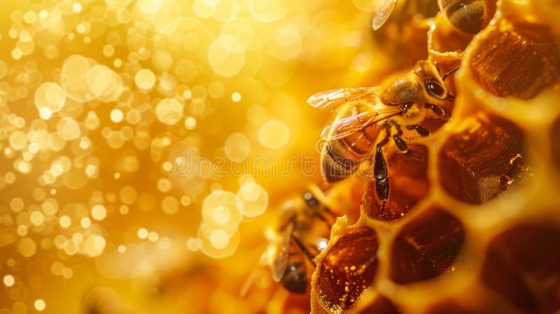 Honey bees on a honeycomb stock image