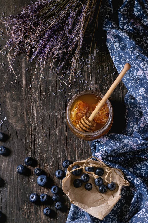 Honey, blueberries and lavender