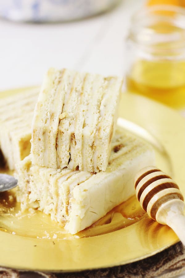Honey Sheet and Semolina Cream Cake Stock Image Image of cake, nuts