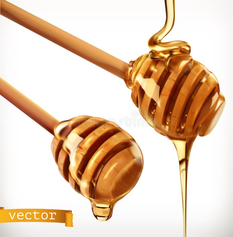 Honey dipper. 3d vector icon set