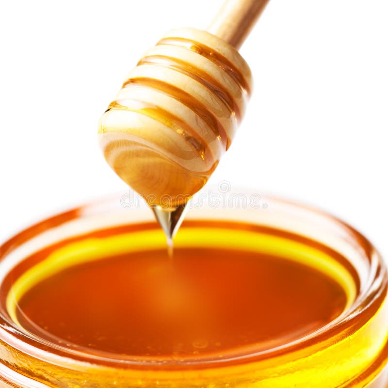 Honey Dipper With Honey In Jar Isolated On White Background Ma Stock