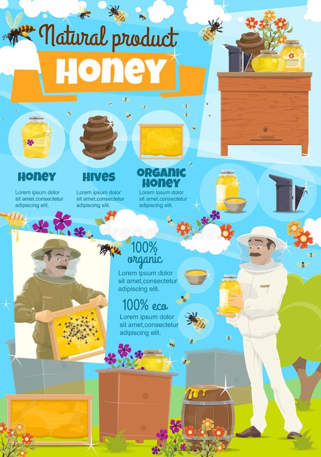 Honey farm and beekeeper in protective clothing stock illustration Honey farm and beekeeper in protective clothing stock illustration