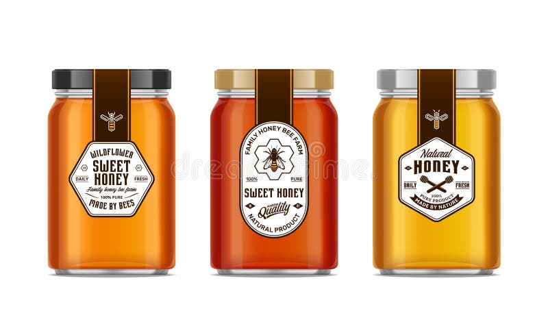 Download Honey Glass Jar Mockups With Labels And Bees Stock Vector Illustration Of Pattern Honeycomb 126964490